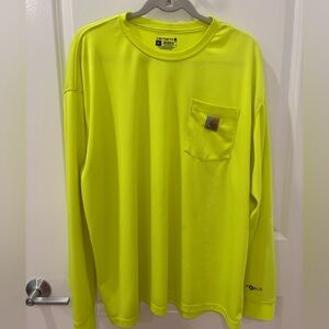 Carhartt Force Hi-Vis Neon Yellow Long Sleeve Pocket Work Shirt XL Relaxed Fit